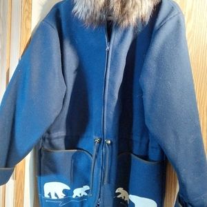 Vintage 1980's ladies wool winter coat with real fur